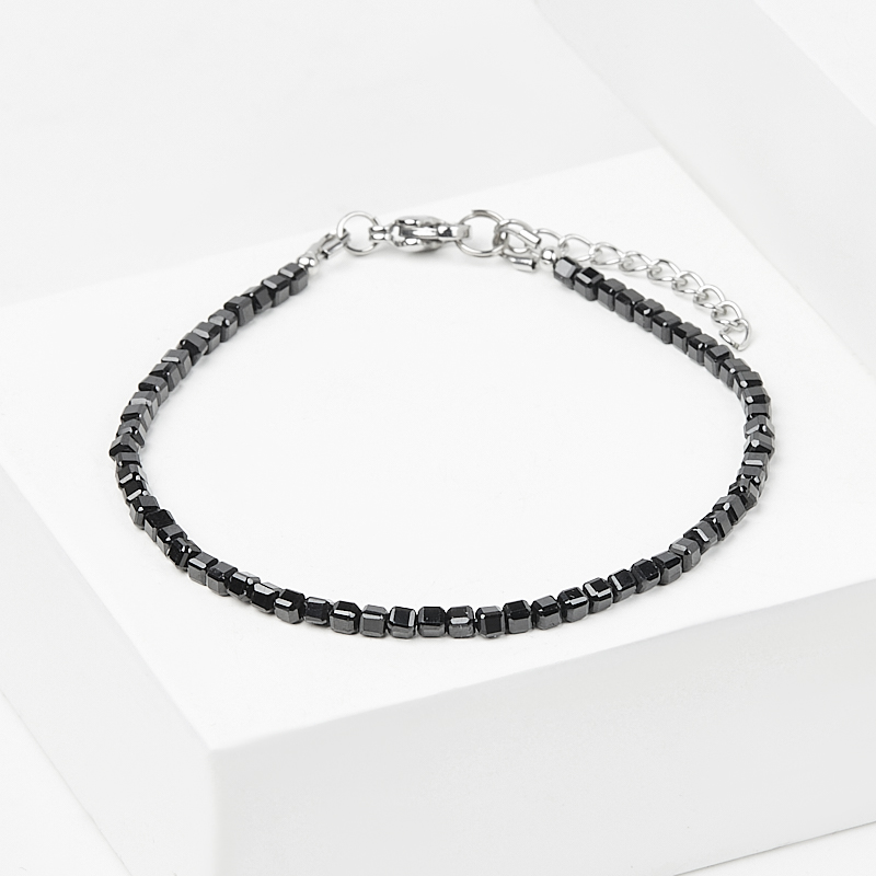 Браслет шпинель черная Шри Ланка (сталь хир.) огранка 18 см (+3 см)