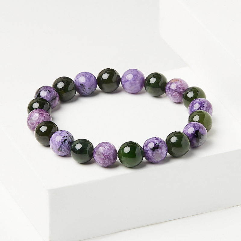 Браслет микс нефрит, чароит 12&nbsp;мм 18&nbsp;см