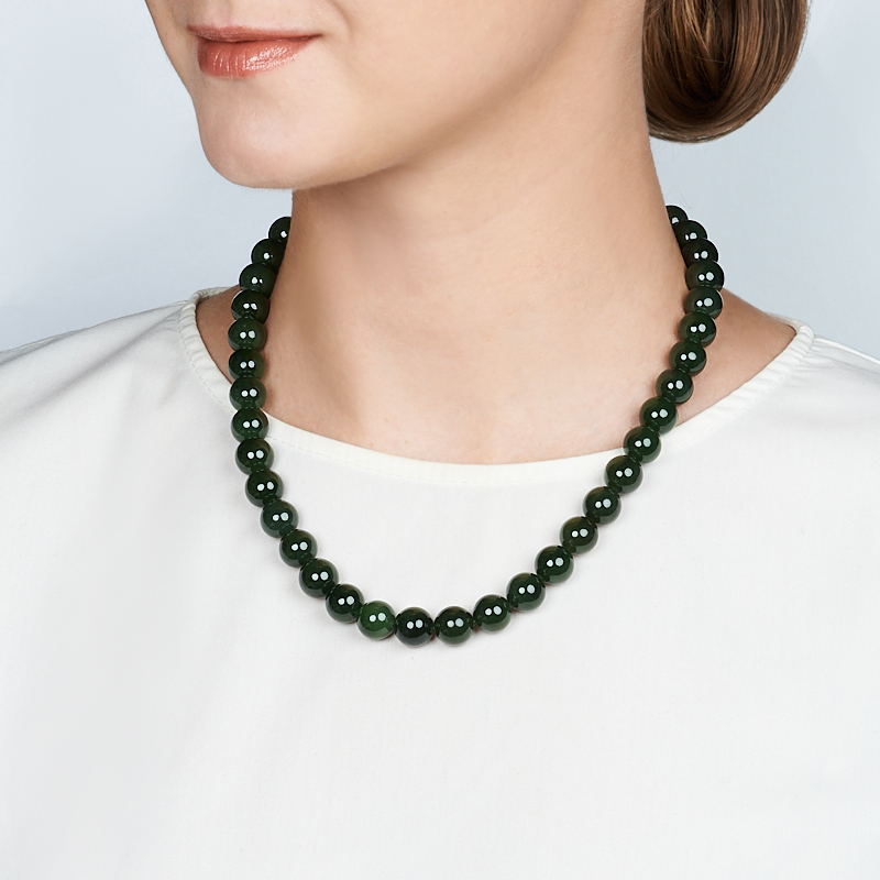 Бусы нефрит зеленый Россия (биж. сплав) 12&nbsp;мм 52&nbsp;см