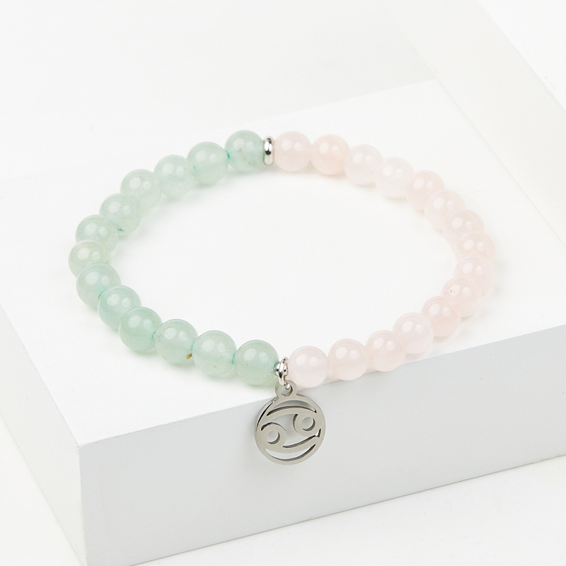 Браслет микс авантюрин, розовый кварц (сталь хир.) 6 мм 18 см Рак