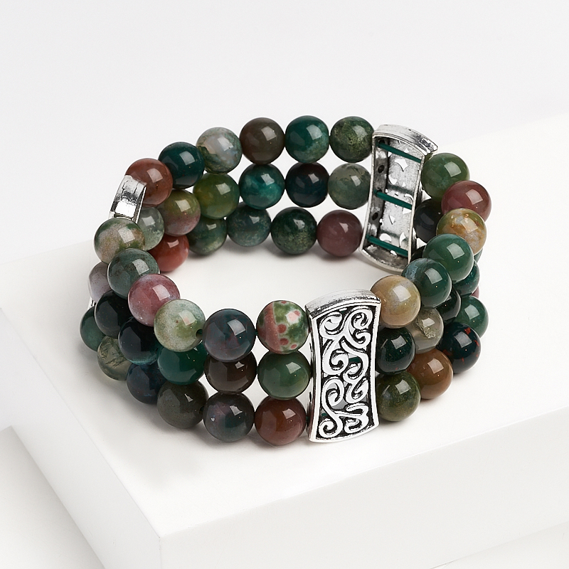 Браслет агат моховой Индия (биж. сплав) 8&nbsp;мм 18&nbsp;см