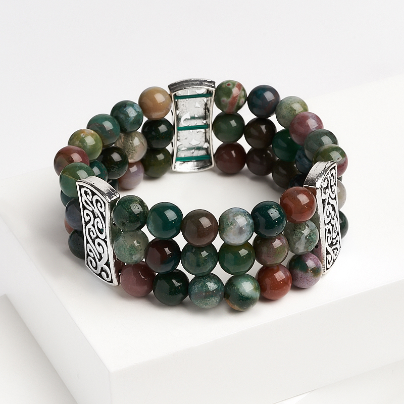 Браслет агат моховой Индия (биж. сплав) 8&nbsp;мм 18&nbsp;см