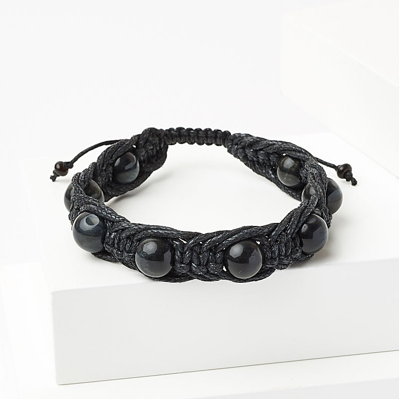 Браслет соколиный глаз ЮАР (текстиль) шамбала 10 мм 17 см (регулируемый)