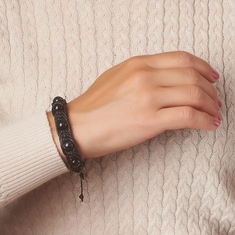 Браслет соколиный глаз ЮАР (текстиль) шамбала 10 мм 17 см (регулируемый)