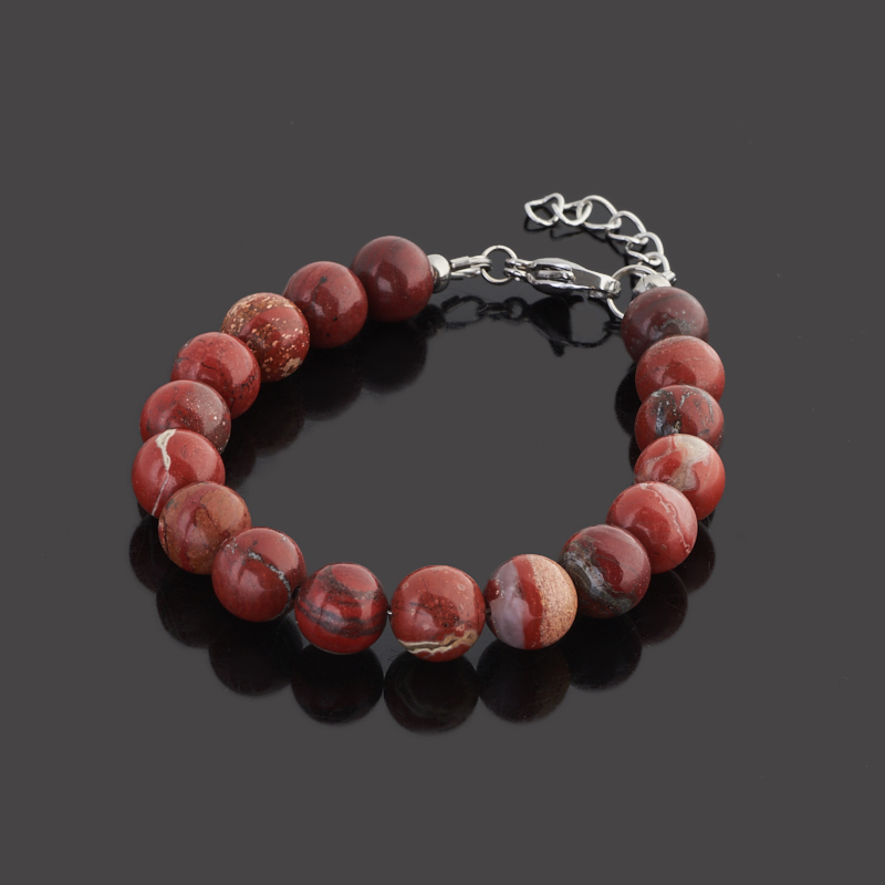 Браслет яшма красная ЮАР (сталь хир.) 8 мм 18 см (+3 см)