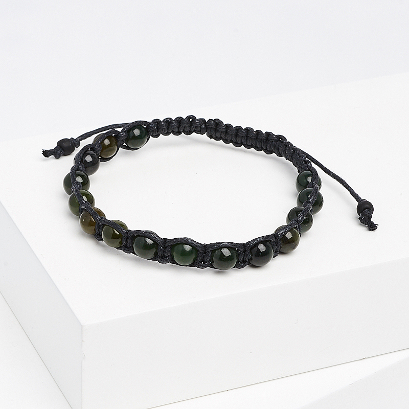 Браслет нефрит зеленый Россия (текстиль) шамбала 6 мм 18 см (регулируемый)