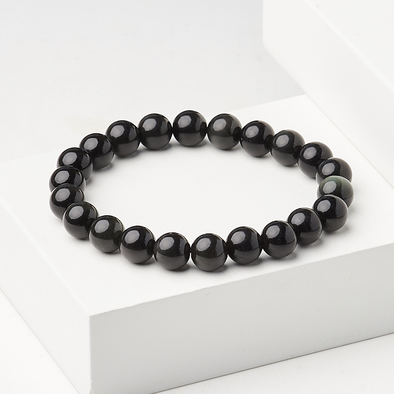 Браслет обсидиан радужный Мексика 8&nbsp;мм 18&nbsp;см