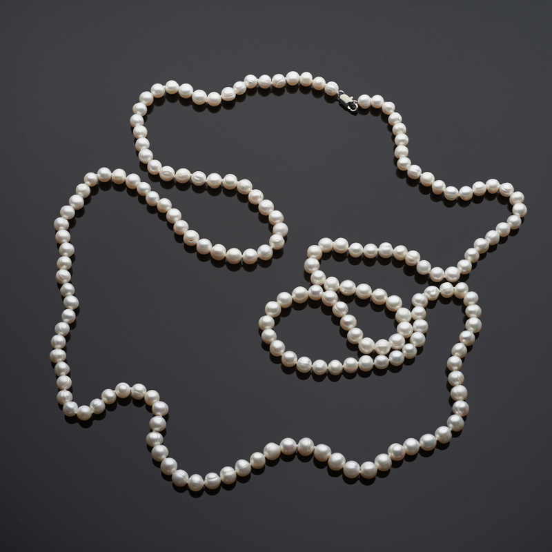 Бусы жемчуг белый Гонконг (серебро 925 пр.) длинные 90&nbsp;см
