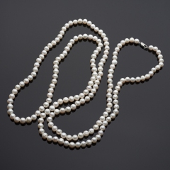 Бусы жемчуг белый Гонконг (серебро 925 пр.) длинные 90 см