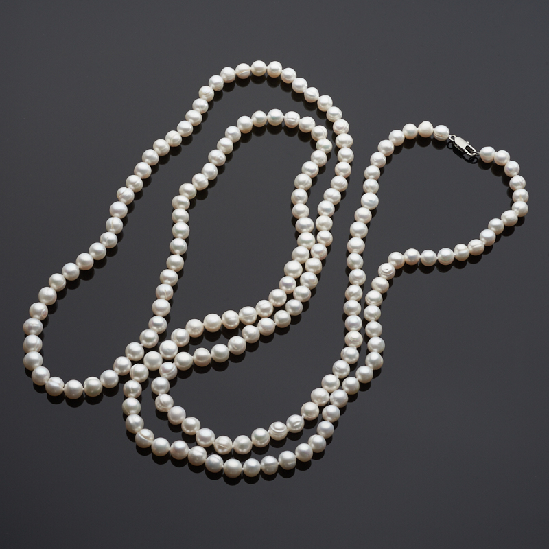 Бусы жемчуг белый Гонконг (серебро 925 пр.) длинные 90&nbsp;см