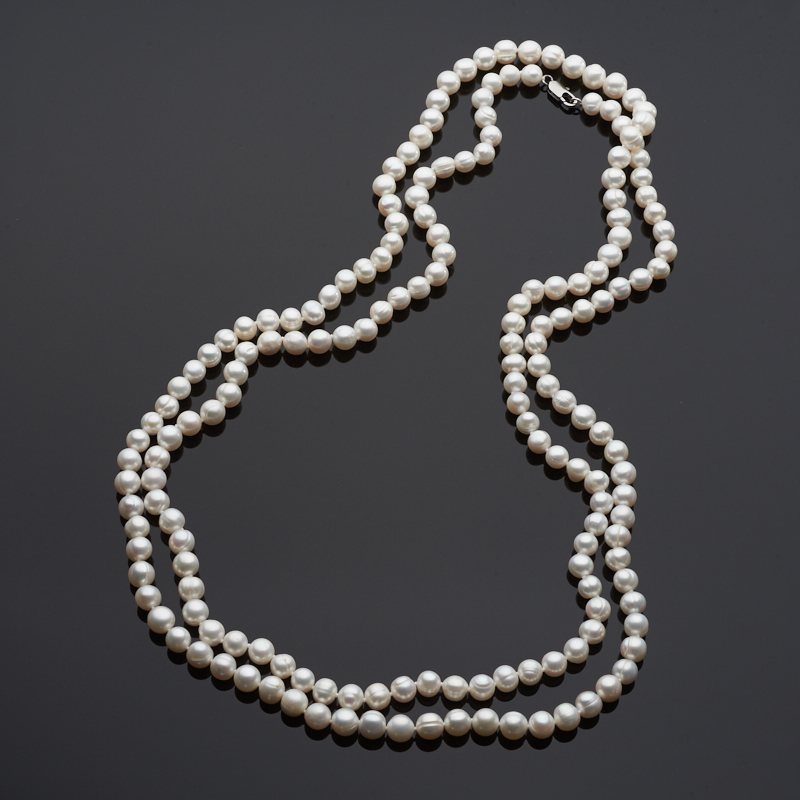 Бусы жемчуг белый Гонконг (серебро 925 пр.) длинные 90&nbsp;см