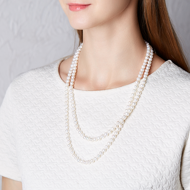 Бусы жемчуг белый Гонконг (серебро 925 пр.) длинные 90&nbsp;см