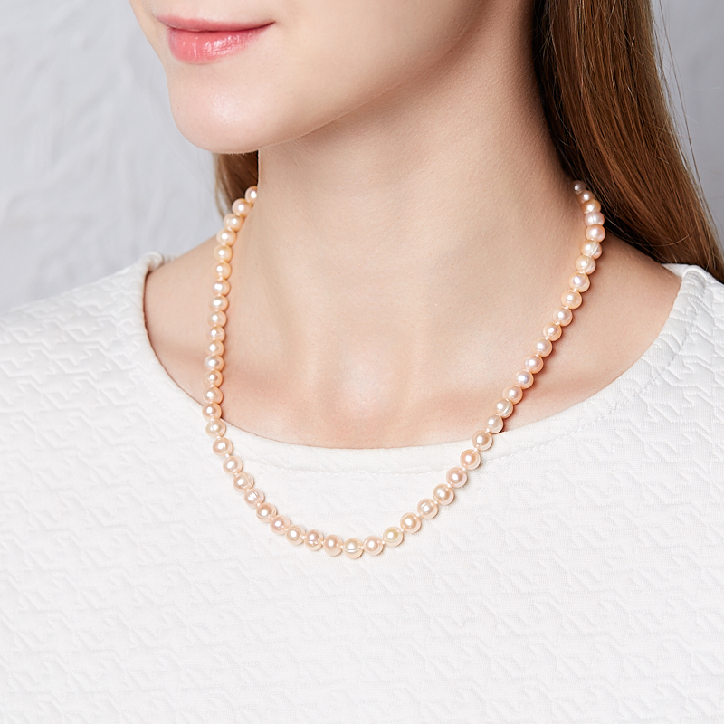 Бусы жемчуг персиковый Гонконг (серебро 925 пр.) 7&nbsp;мм 51&nbsp;см