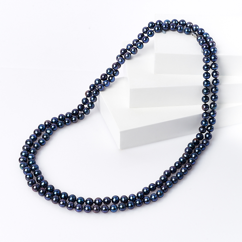 Бусы жемчуг черный Гонконг (серебро 925 пр.) длинные 8&nbsp;мм 128&nbsp;см