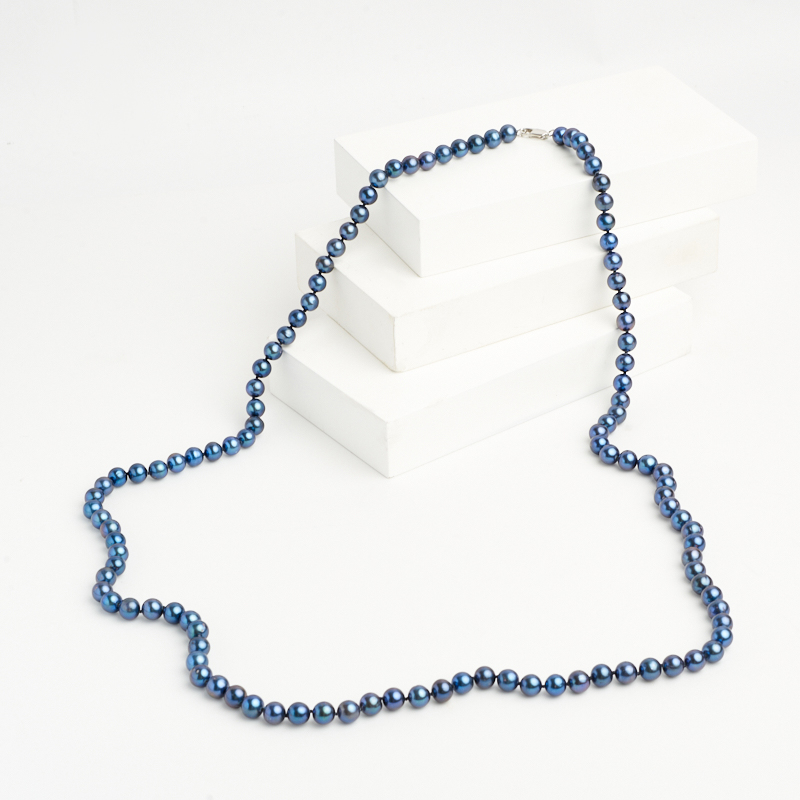 Бусы жемчуг черный Гонконг (серебро 925 пр.) длинные 8&nbsp;мм 128&nbsp;см