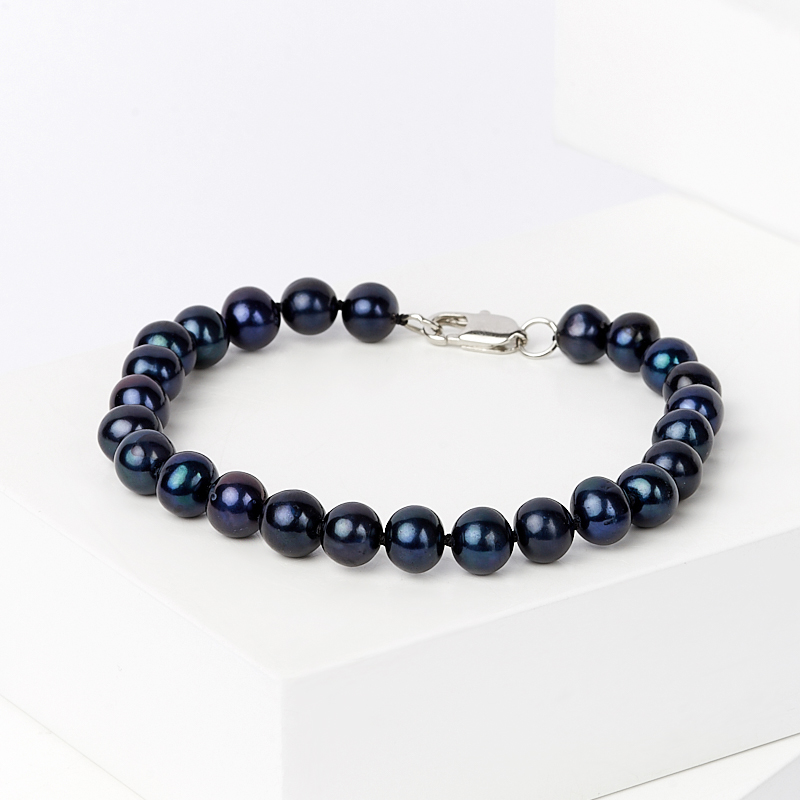 Браслет жемчуг черный Гонконг (серебро 925 пр.) 16&nbsp;см