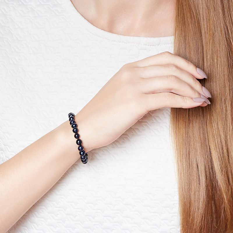 Браслет жемчуг черный Гонконг (серебро 925 пр.) 17&nbsp;см