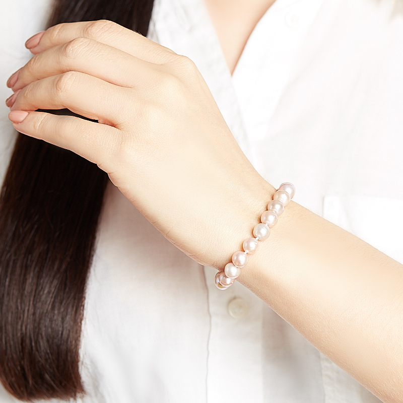 Браслет жемчуг лавандовый Гонконг (серебро 925 пр.) 16&nbsp;см