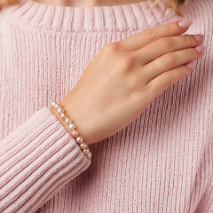 Браслет жемчуг персиковый Гонконг (серебро 925 пр.) 16 см