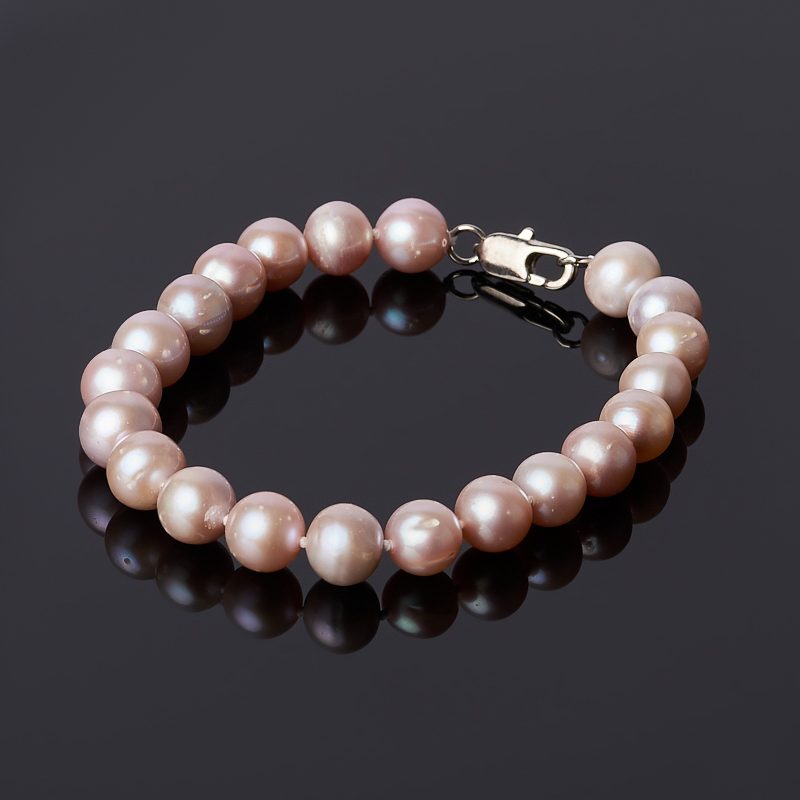Браслет жемчуг лавандовый Гонконг (серебро 925 пр.) 17&nbsp;см