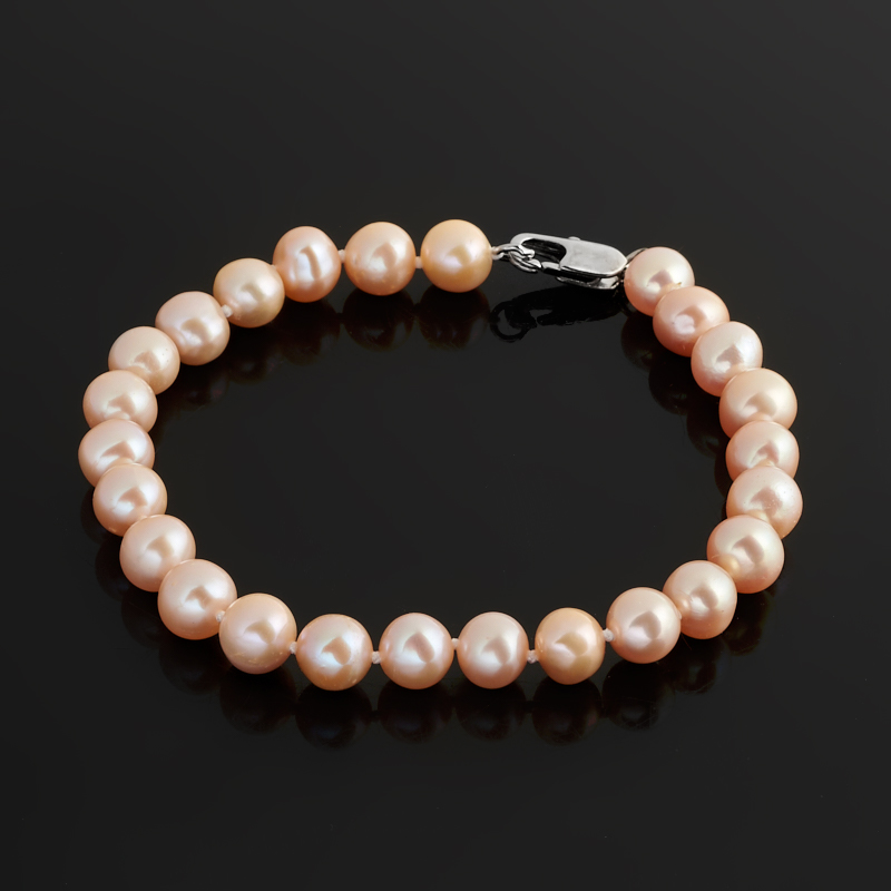 Браслет жемчуг персиковый Гонконг (серебро 925 пр.) 17&nbsp;см
