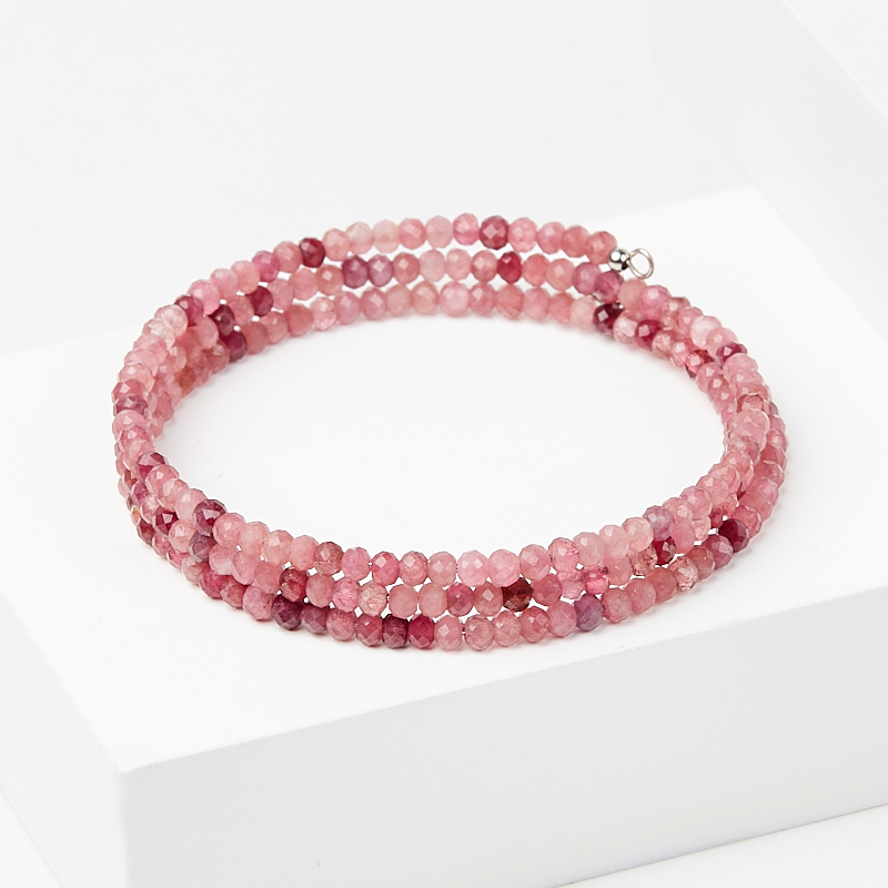 Браслет турмалин розовый (рубеллит) Бразилия (биж. сплав, сталь хир.) пружина огранка 3 мм 18 см (регулируемый)