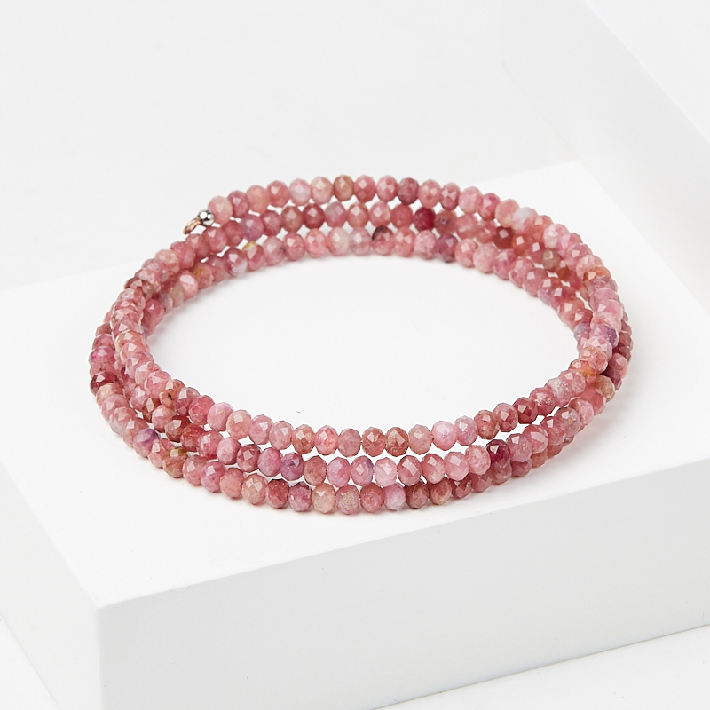 Браслет турмалин розовый (рубеллит) Бразилия (биж. сплав, сталь хир.) пружина огранка 3 мм 18 см (регулируемый)