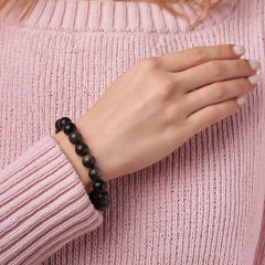 Браслет обсидиан серебристый Мексика 10 мм 18 см