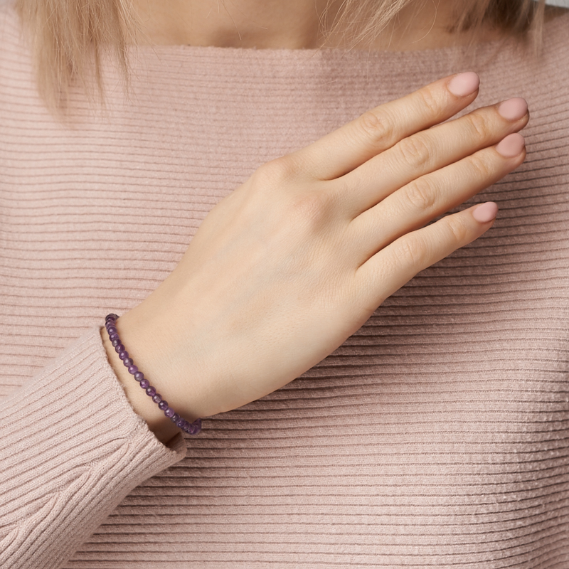 Браслет аметист Бразилия (сталь хир.) 4 мм 18 см (+3 см)