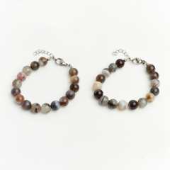 Браслет агат серый Ботсвана (сталь хир.) 10 мм 18 см (+3 см)