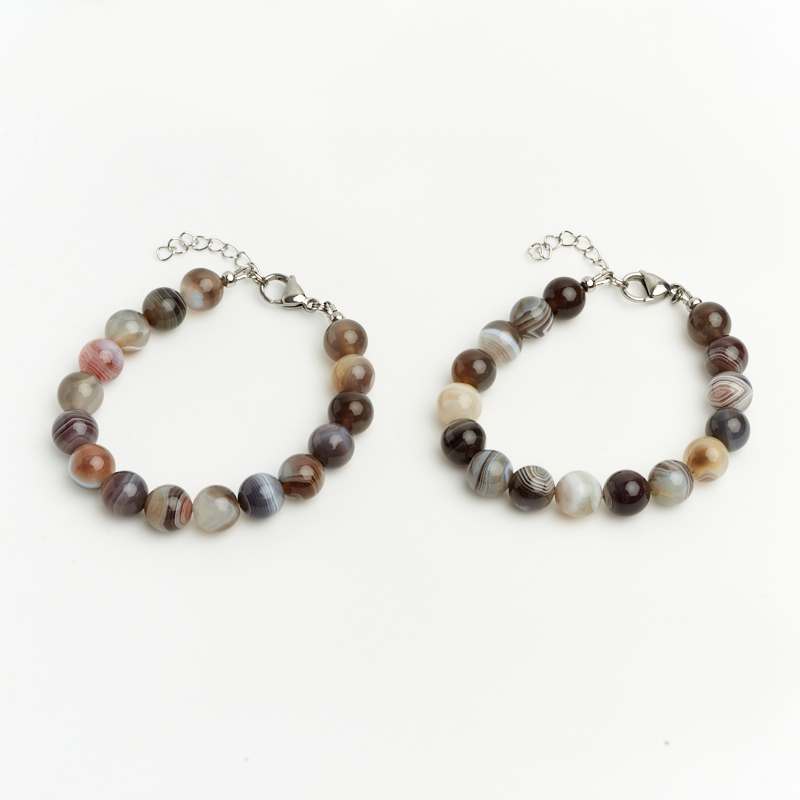 Браслет агат серый Ботсвана (сталь хир.) 10 мм 18 см (+3 см)