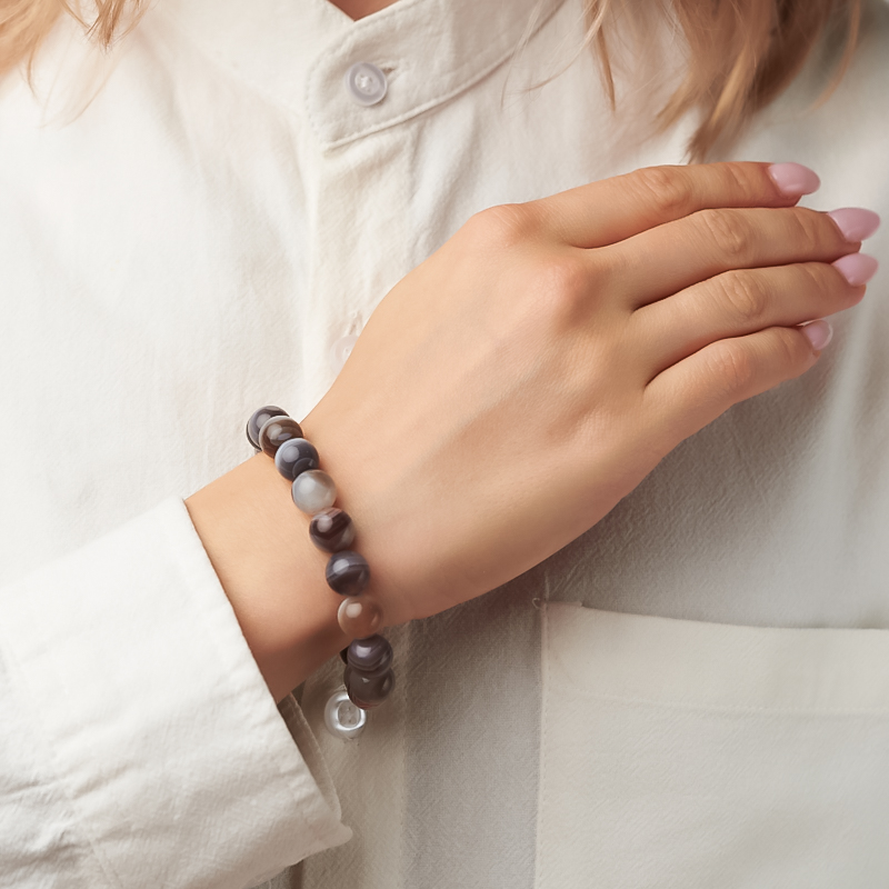 Браслет агат серый Ботсвана (сталь хир.) 10 мм 18 см (+3 см)