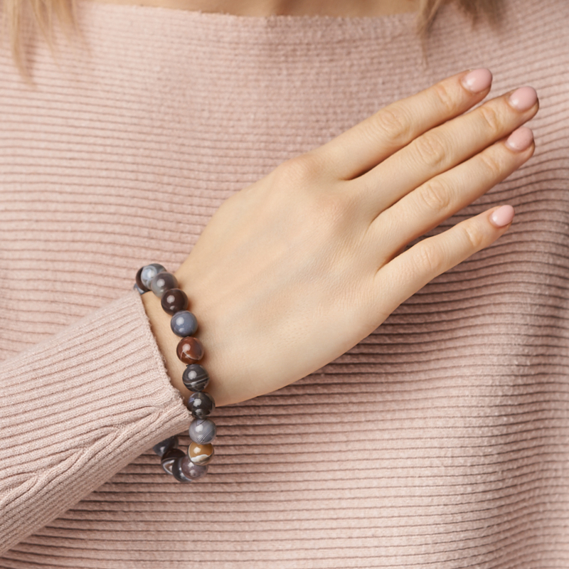 Браслет агат серый Бразилия 10 мм 18 см