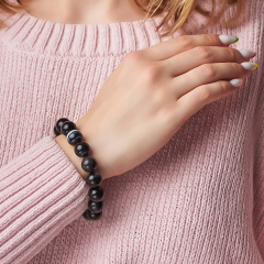 Браслет агат черный Бразилия 12 мм 18 см