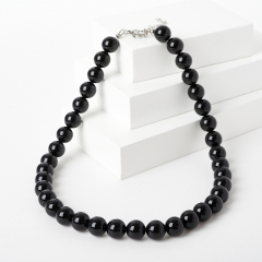 Бусы агат черный Бразилия (сталь хир.) 12 мм 48 см (+7 см)