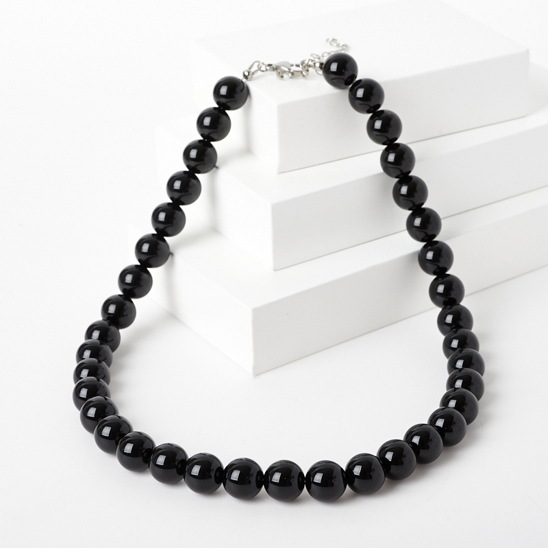 Бусы агат черный Бразилия (сталь хир.) 12 мм 48 см (+7 см)