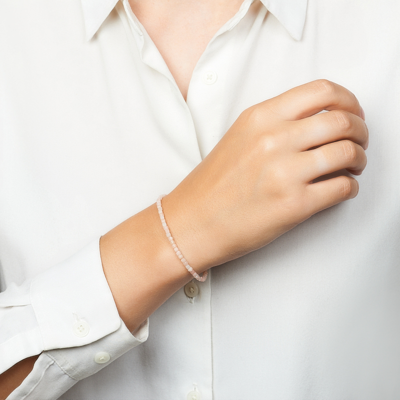 Браслет опал розовый Перу (сталь хир.) огранка 18 см (+3 см)