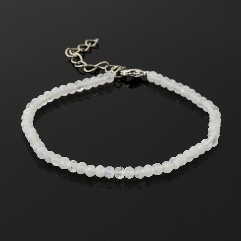 Браслет лунный камень Индия (сталь хир.) огранка 3 мм 16 см (+3 см)