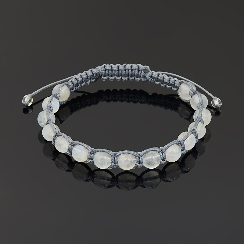 Браслет лунный камень (адуляр) Индия (текстиль) шамбала 6 мм 18 см (регулируемый)