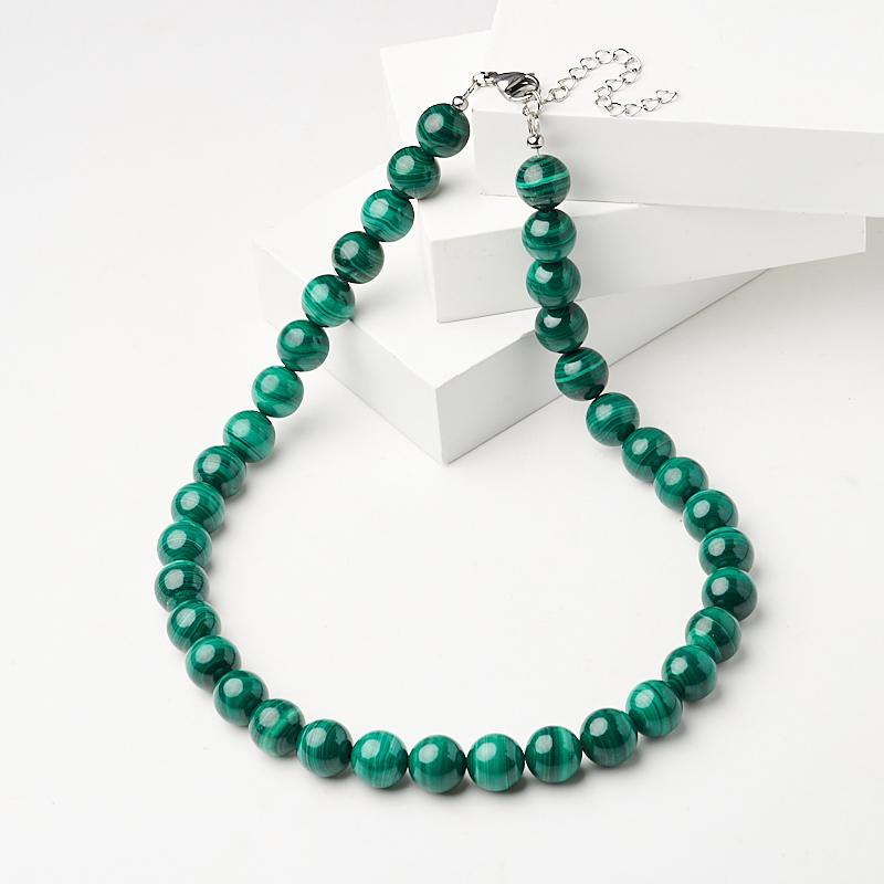 Бусы малахит Конго (сталь хир.) 12 мм 52 см (+7 см)