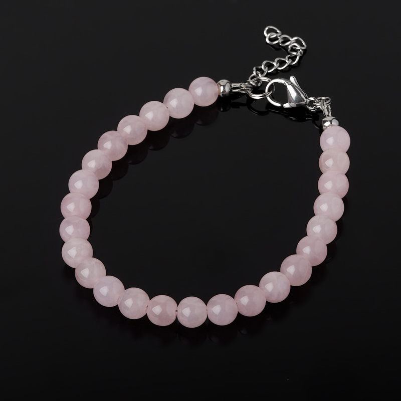 Браслет розовый кварц Бразилия (сталь хир.) 6 мм 16 см (+3 см)