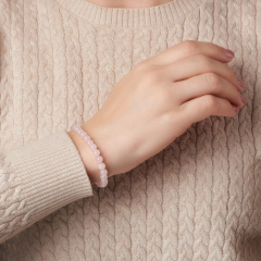 Браслет розовый кварц Бразилия (сталь хир.) 6 мм 16 см (+3 см)