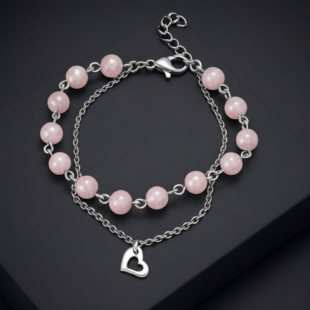 Браслет розовый кварц Бразилия (сталь хир.) 6 мм 18 см (+3 см)