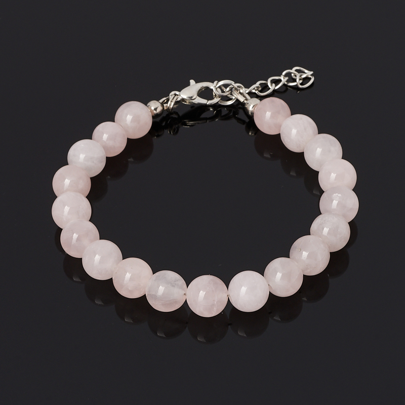 Браслет розовый кварц Бразилия (сталь хир.) 8 мм 17 см (+3 см)