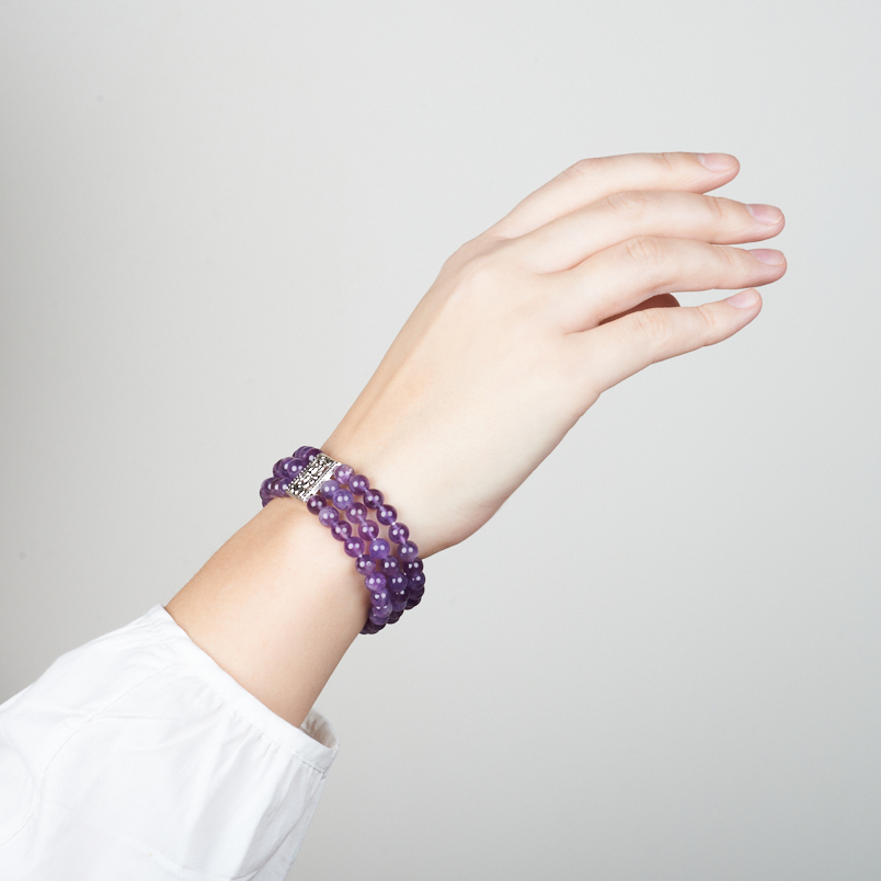 Браслет аметист Бразилия (биж. сплав) 6 мм 18 см