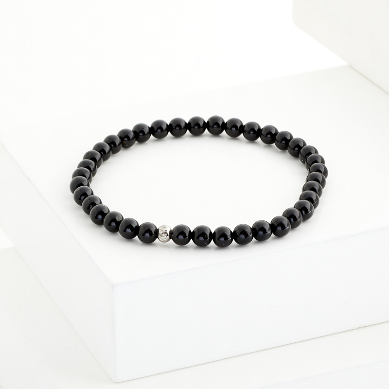 Браслет турмалин черный (шерл) Бразилия 4 мм 17 см