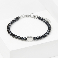 Браслет турмалин черный (шерл) Бразилия (сталь хир.) 4 мм 18 см (+3 см)