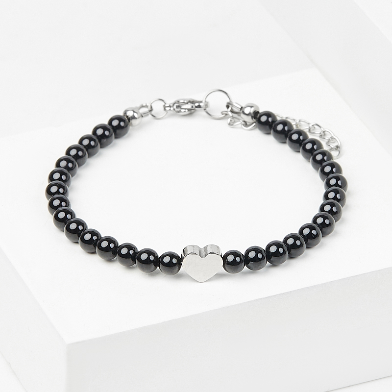 Браслет турмалин черный (шерл) Бразилия (сталь хир.) 4 мм 18 см (+3 см)