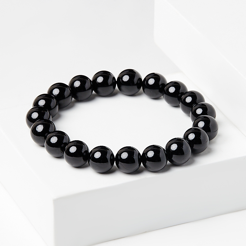 Браслет турмалин черный (шерл) Бразилия 10 мм 18 см