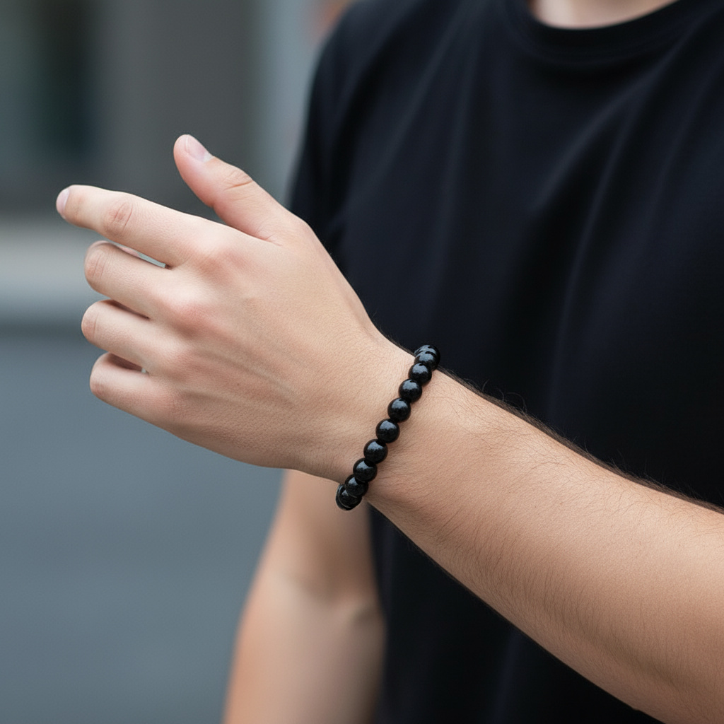 Браслет турмалин черный (шерл) Бразилия 10 мм 18 см